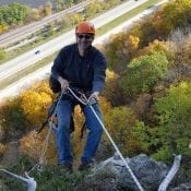 John on rappel at GSB