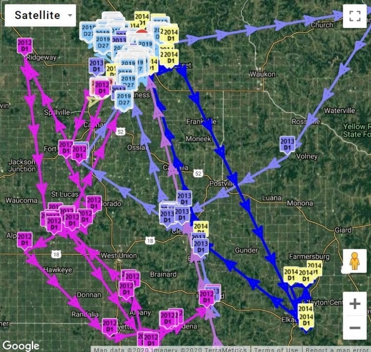 Northern range of wintering bald eagles we've tracked