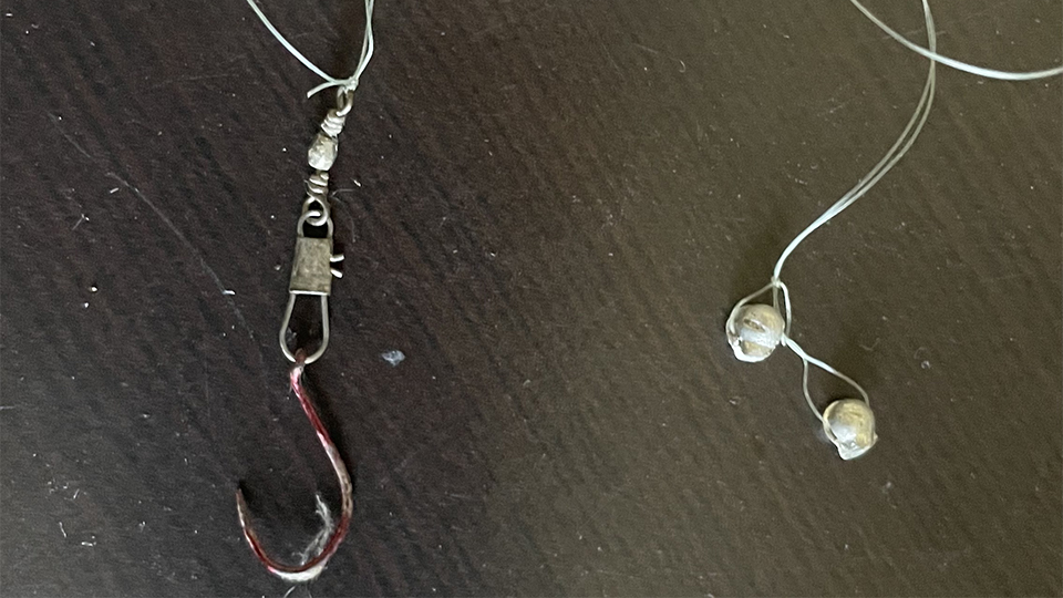 Fishhook and tackle recovered from the North nest