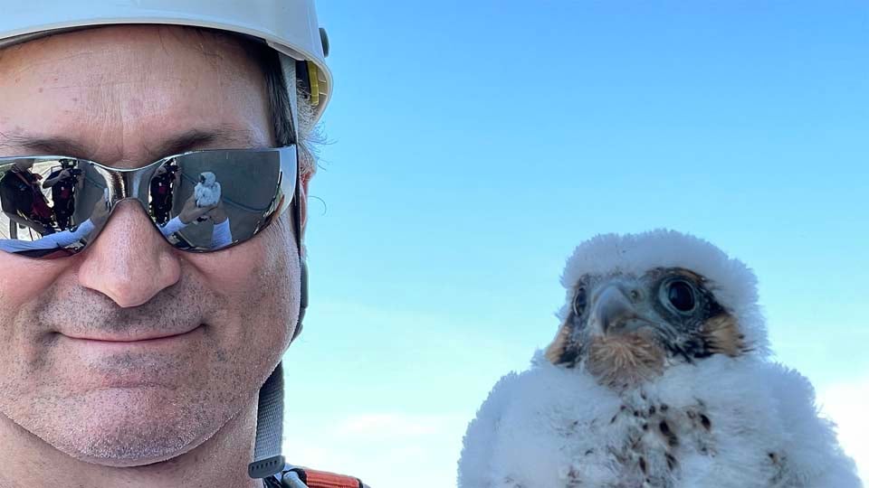 John Howe and friend on Xcel Energy's Monticello stack in Monticello, MN.
