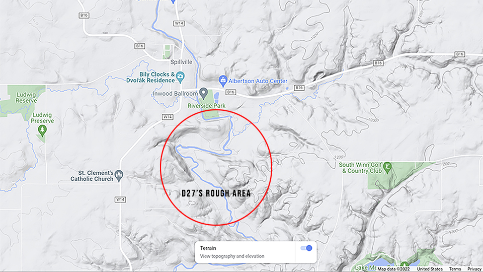 January 31, 2022: D27's current range near Spillville, Iowa