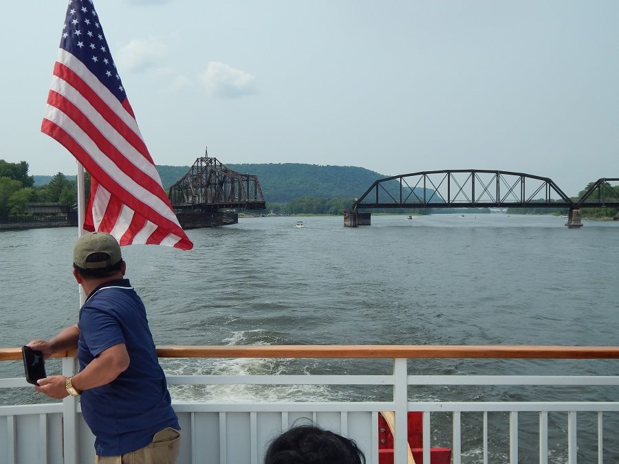 Sunday's boat ride on the La Crosse Queen. Riders got to see Great Spirit Bluff from the river. The bluff and our Flyway cam are just upstream from the Lock and Dam.