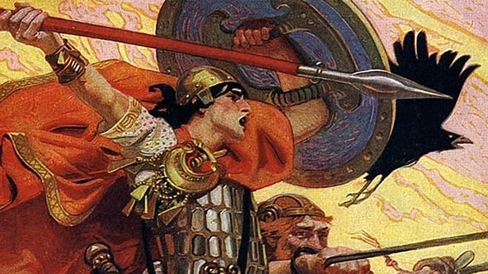 The Morrigan flies into battle with Cú Chulainn