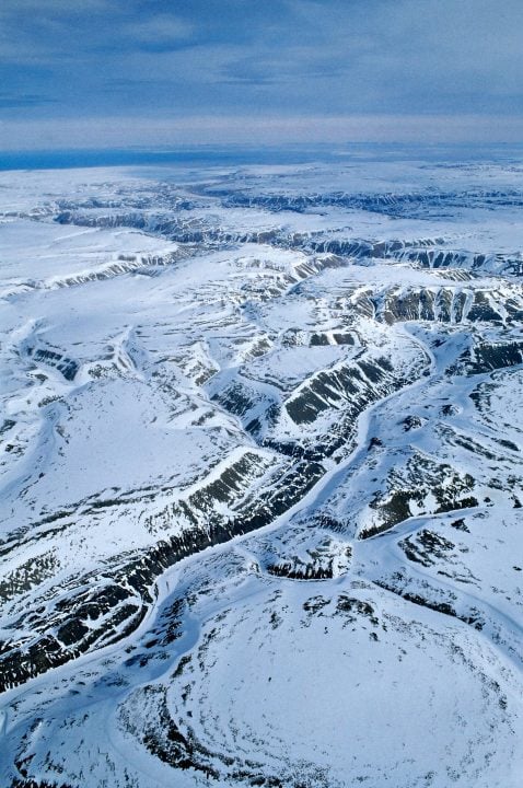 Aerial view of Brodeur Peninsula on Baffin island in the Qikiqtaaluk Region of Nunavut.